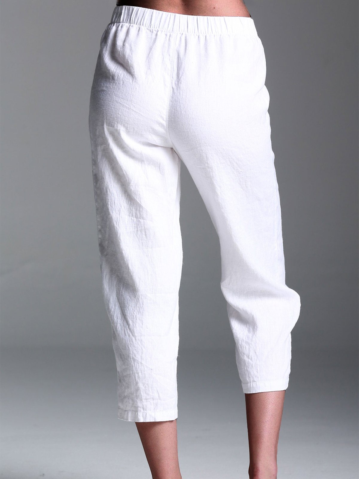 Summer Casual Loose Elastic Waist Plain Capris Linen Pants