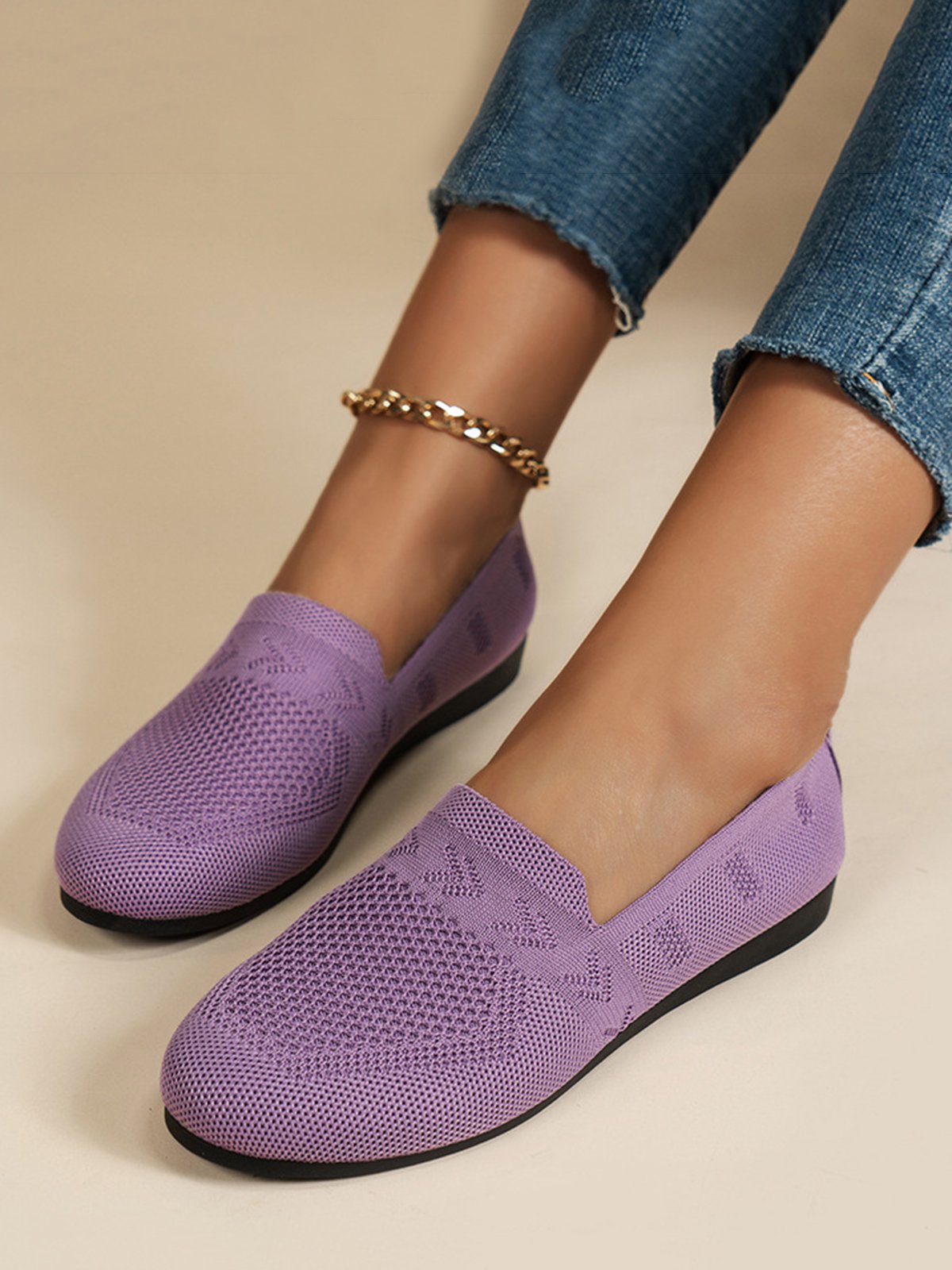 Women Casual Plain Breathable Mesh Fabric Flat Shoes