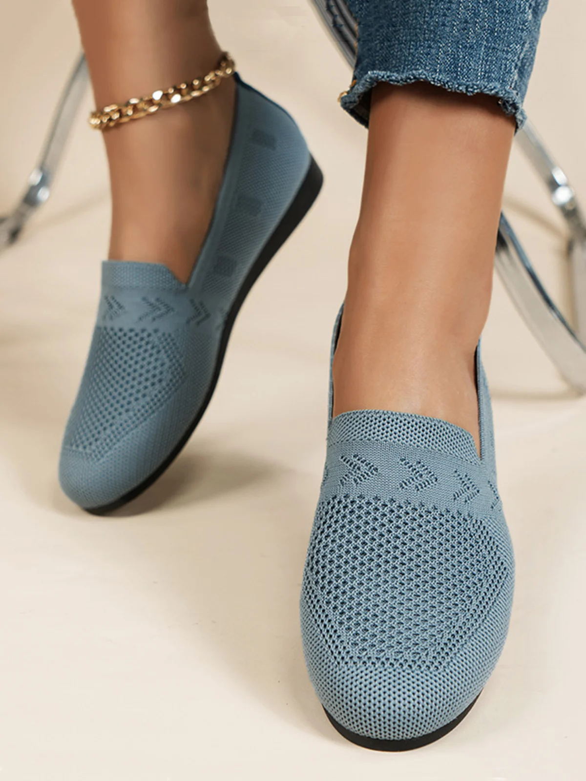 Women Casual Plain Breathable Mesh Fabric Flat Shoes