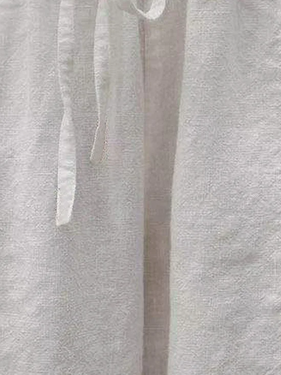 Loose Casual Hollow Out Lace Pockets Drawstring Waist Plain Pants