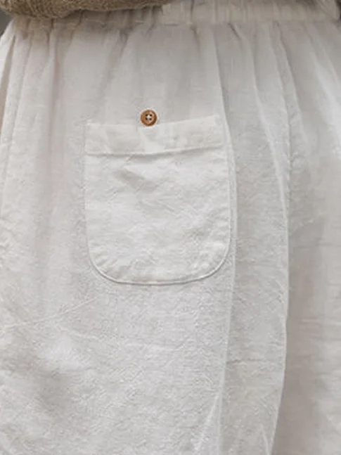 Loose Casual Hollow Out Lace Pockets Drawstring Waist Plain Pants
