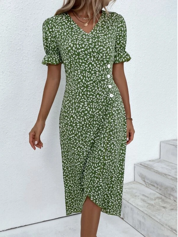 Vacation Floral V Neck Dress