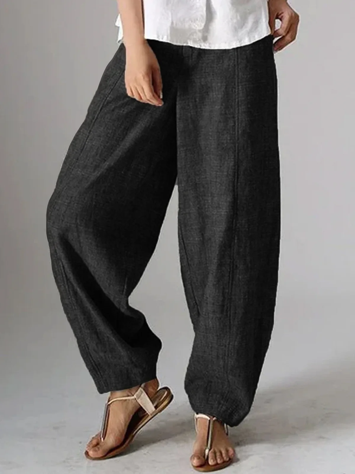 Natural Casual Plain Linen Pants