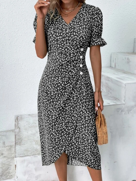 Vacation Floral V Neck Dress