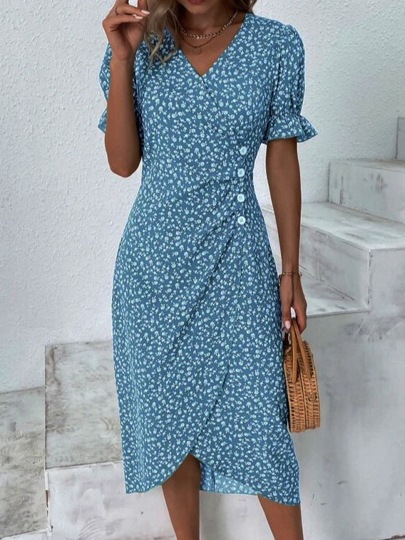 Vacation Floral V Neck Dress