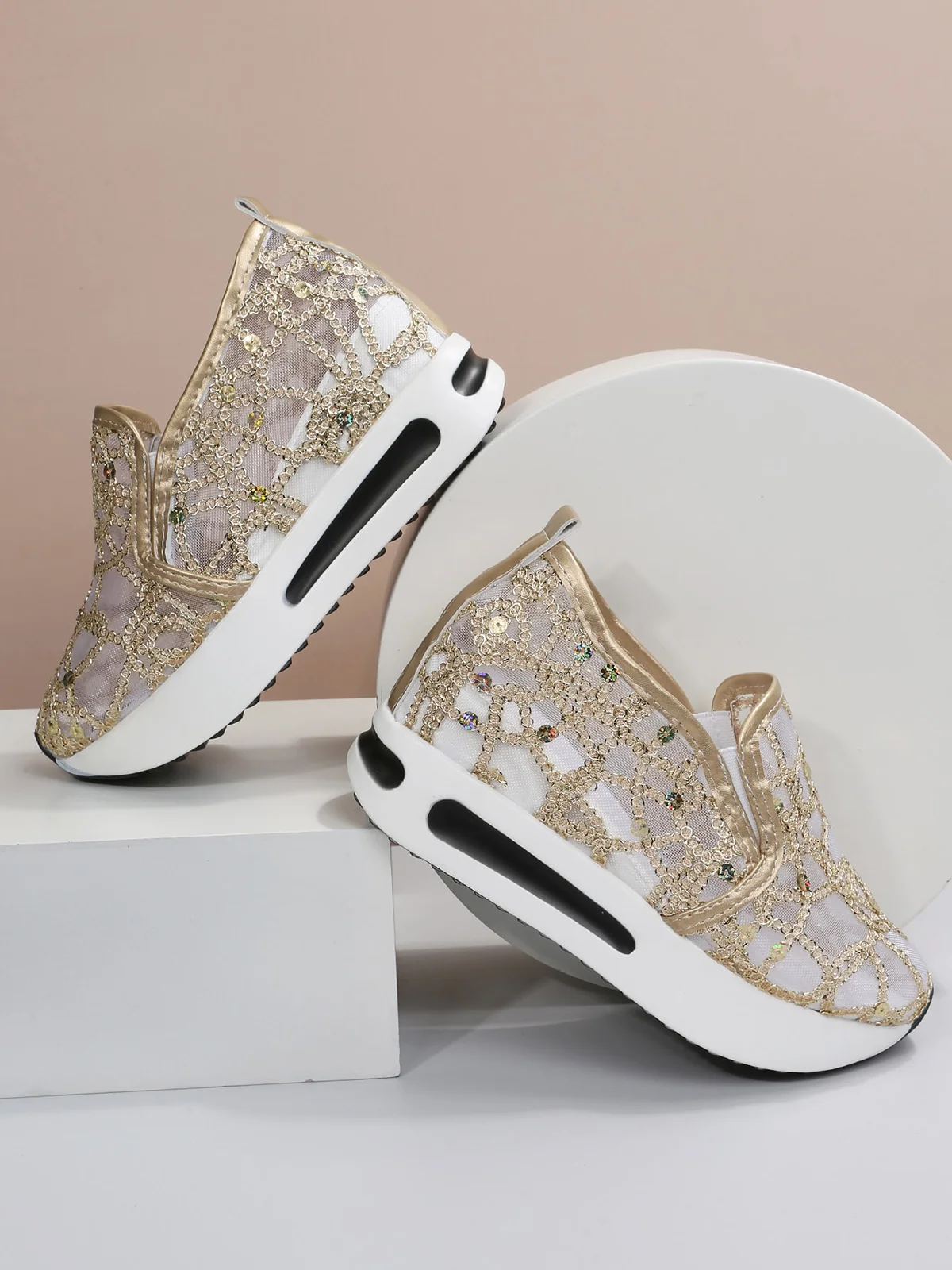 Fashion Sequin Breathable Mesh Slip On Platform Sneakers