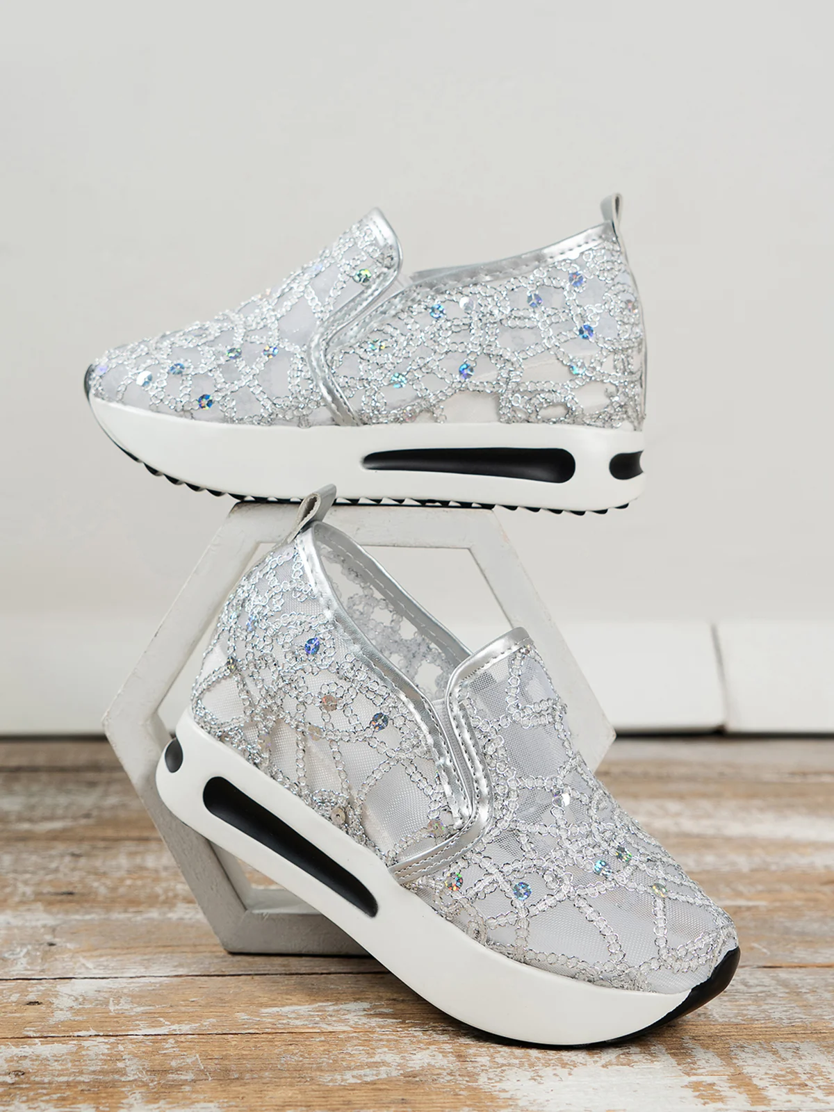 Fashion Sequin Breathable Mesh Slip On Platform Sneakers