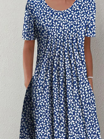 Casual Crew Neck Floral Loose Dress