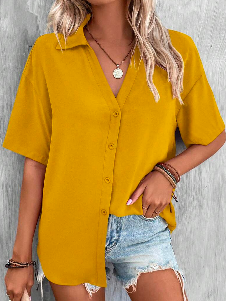 Casual Loose Shirt Collar Plain Blouse