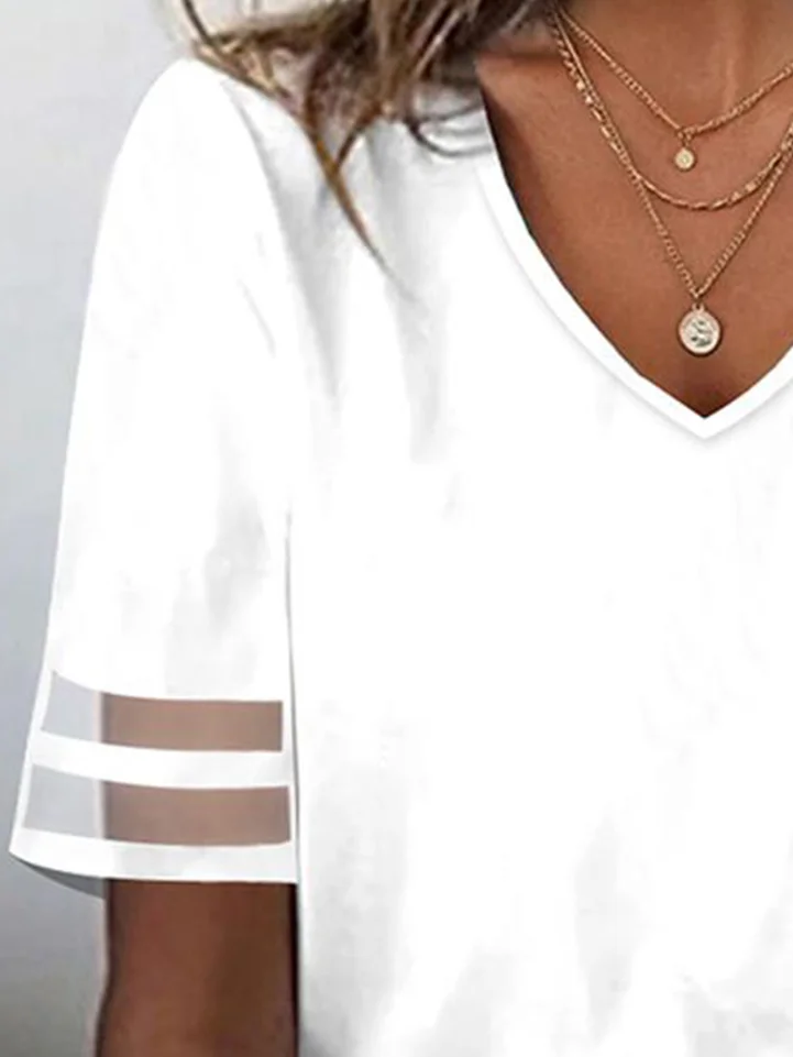 Women Casual Plain Loose V Neck Summer T-Shirt