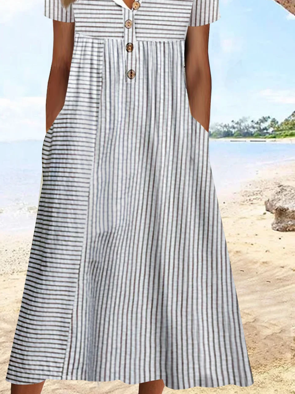 Women's Summer Dress Print Dress Plaid Stripe Print Button Split Neck Midi Dress Fashion Streetwear Outdoor Daily Short Sleeve Regular Fit Summer Spring