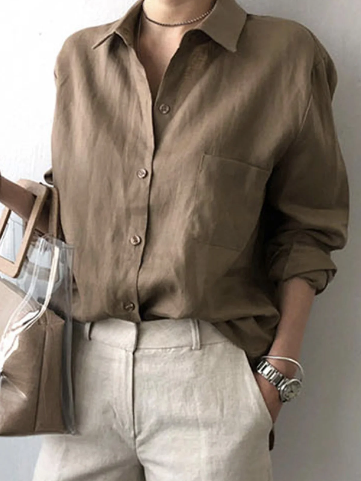 Women's Shirt Blouse Casual Button Long Sleeve Casual Basic Shirt Collar