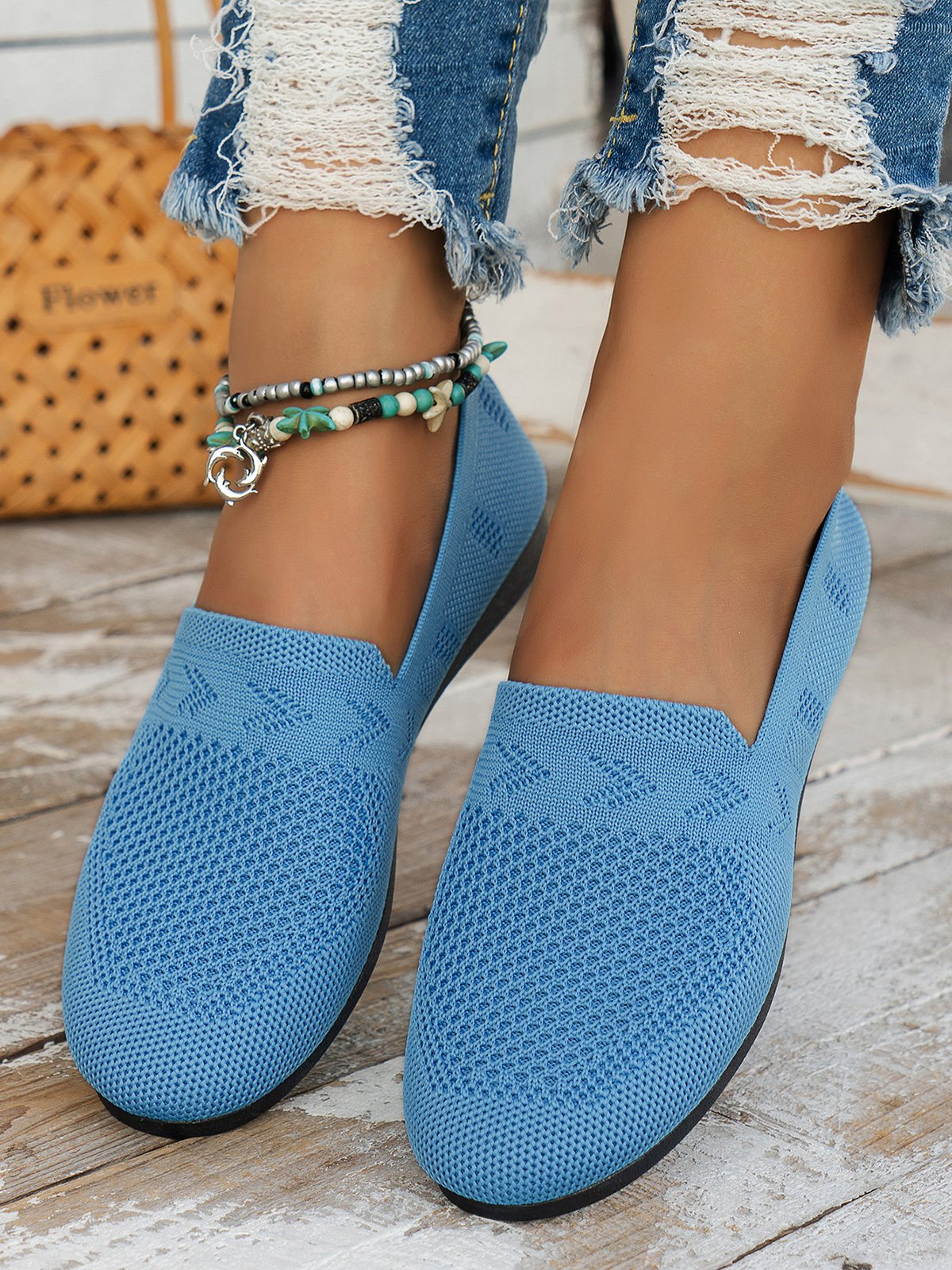 Women Casual Plain Breathable Mesh Fabric Flat Shoes