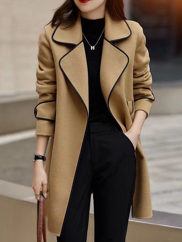 Lapel Collar Loose Woolen Casual Coat