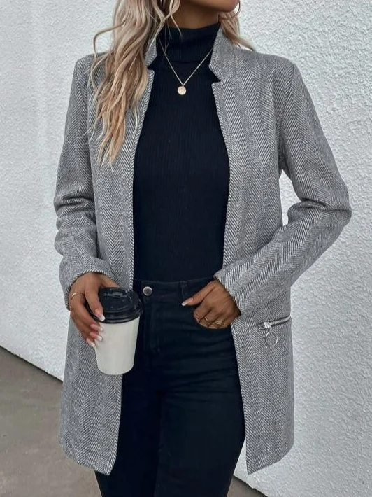 Casual Others Zipper Tweed Jacket