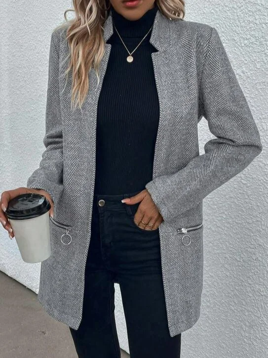 Casual Others Zipper Tweed Jacket