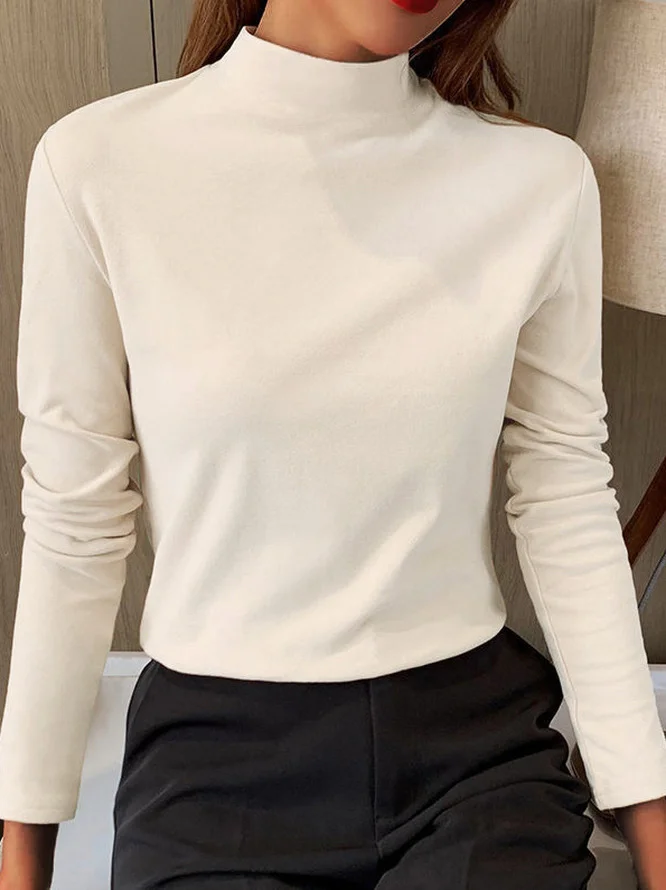 Women's T shirt Tee Undershirt Bottoming Shirt Cotton Plain Black White Light Green Long Sleeve Daily Weekend Basic Turtleneck High Neck Regular Fit Fall & Winter