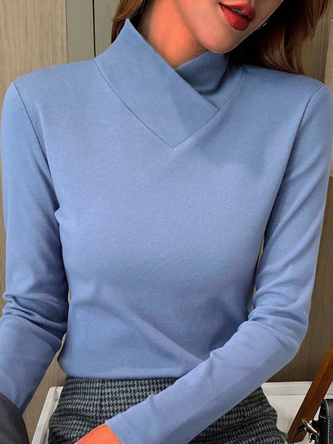 Women's T shirt Tee Plain Black White Blue Long Sleeve Daily Weekend Fashion Turtleneck High Neck Regular Fit Fall & Winter