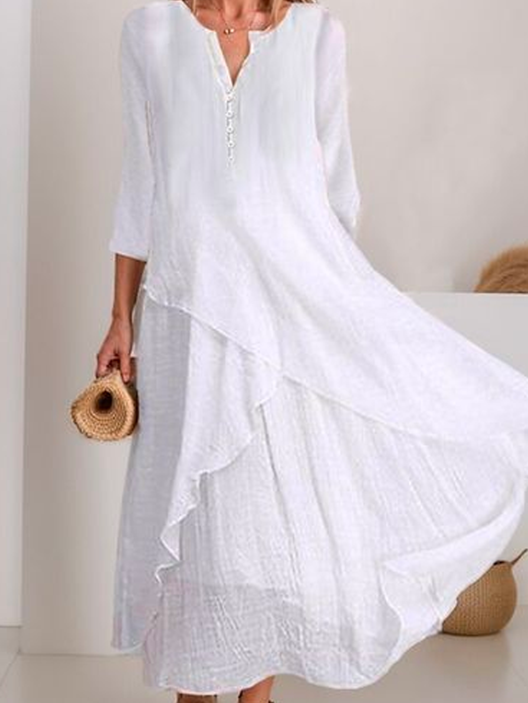 Women's Casual Dress Cotton Linen Dress Swing Dress Maxi long Dress Cotton Blend Basic Elegant Outdoor Daily V Neck Button Pocket Summer Spring Regular Fit Plain