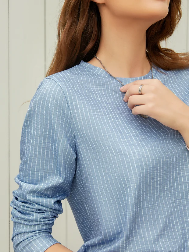 Women Striped Crew Neck Casual Long Sleeve Top