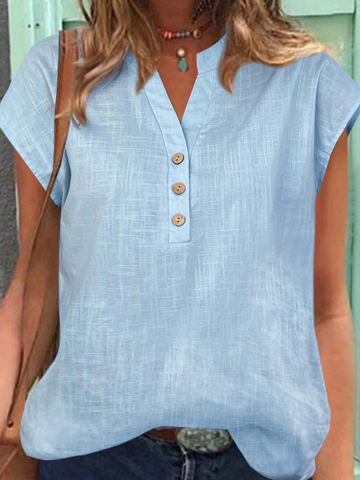 Loose Simple V Neck Linen Style Shirt