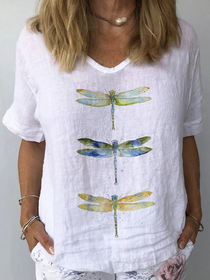 Simple Dragonfly Linen Style Shirt