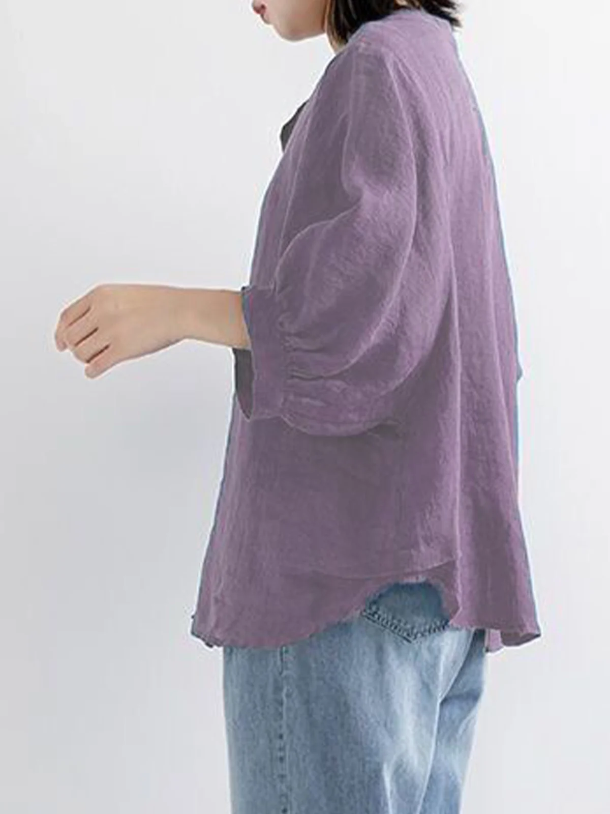 Women's Shirt Blouse Basic Linen Tops Solid Color Plain Bat Sleeve Casual Daily Vintage Basic Shirts