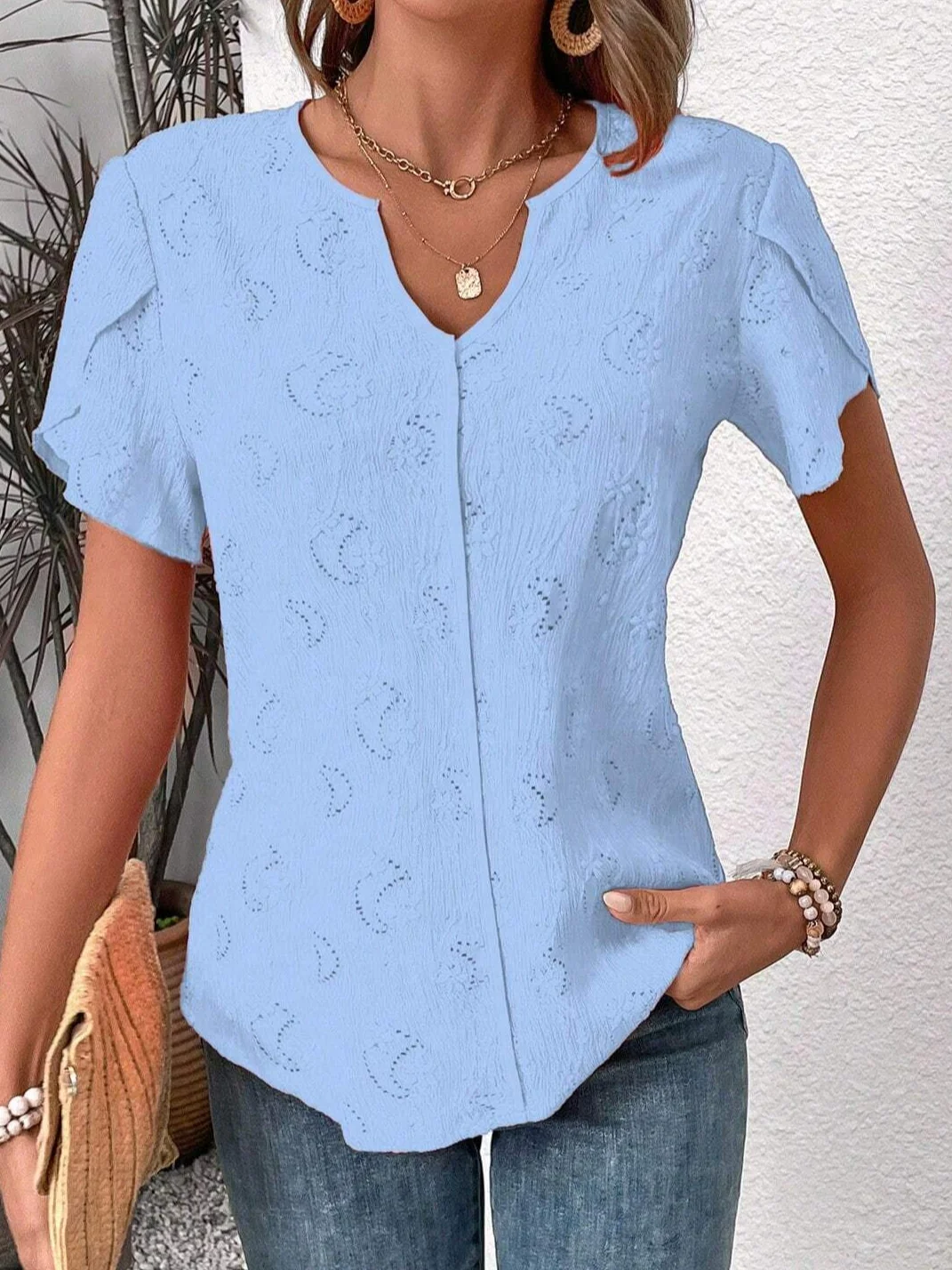 Notched Simple Cotton Shirt
