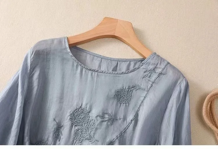 Cotton Plain Casual Crew Neck Blouse