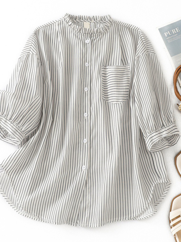 Casual Cotton And Linen Loose Striped Blouse