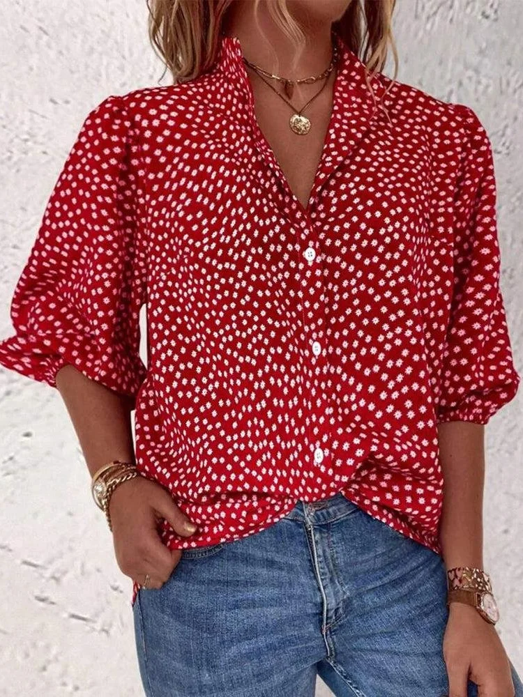 Women Polka Dots Blouse Shirts Casual 