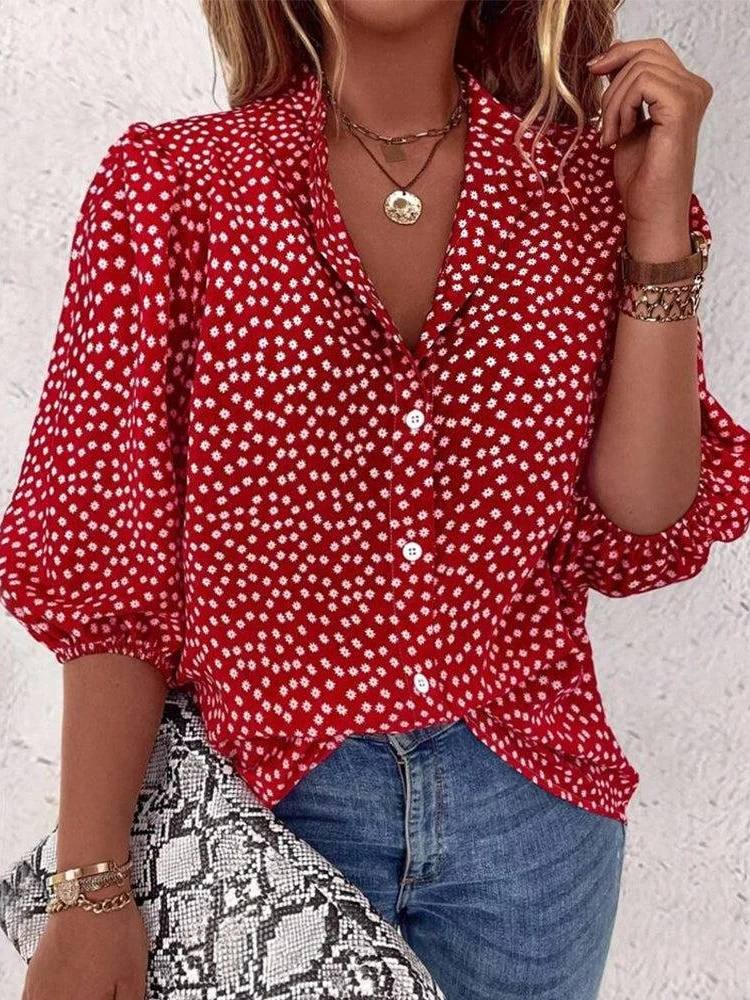 Women Polka Dots Blouse Shirts Casual 