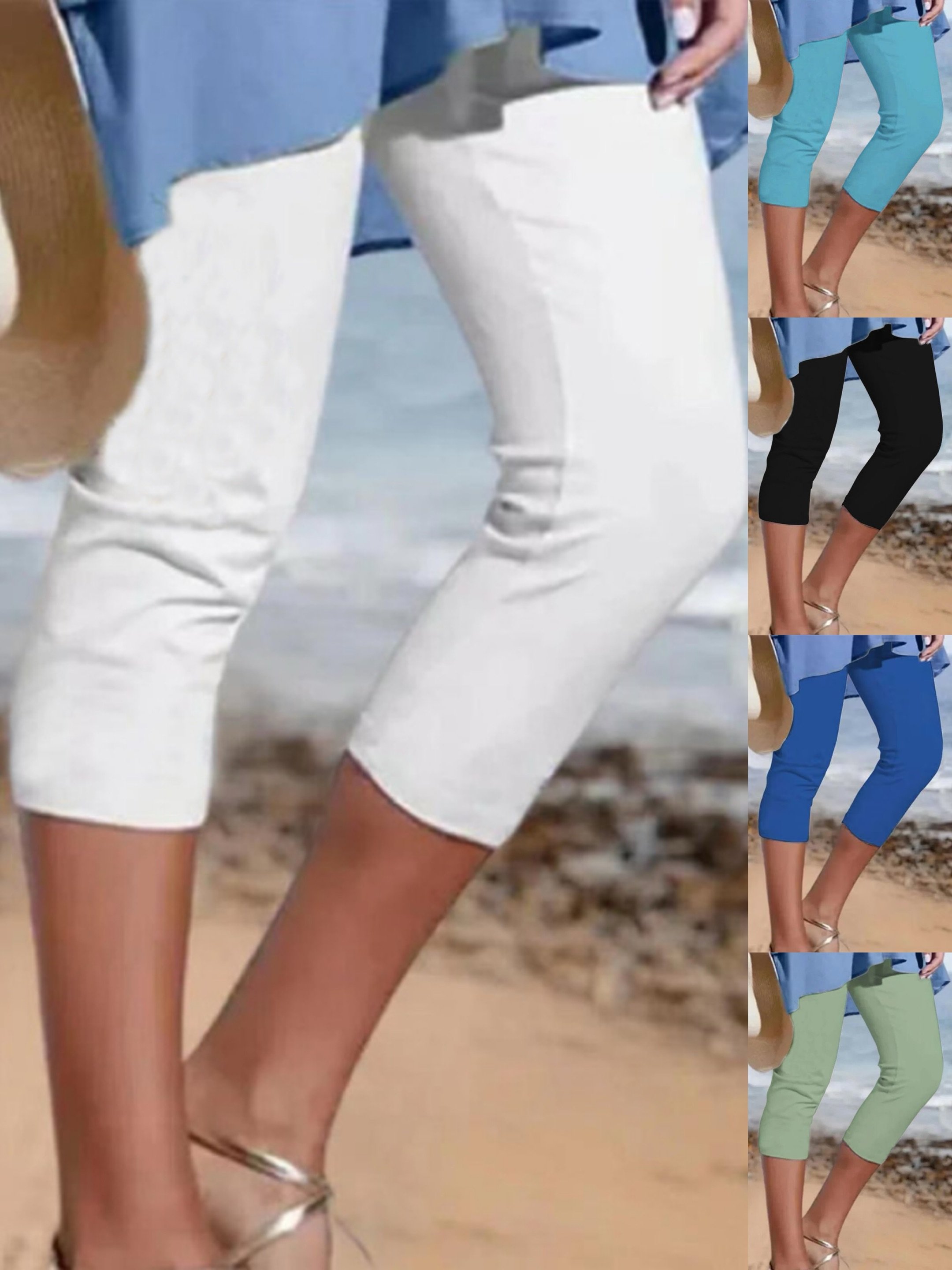 Summer Yoga Workout Exercise Capris Solid plain Casual Vacation Capris Leggings
