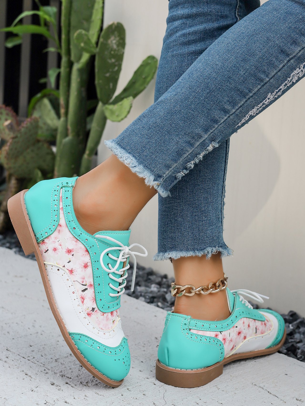 All Season Pu Floral Shallow Shoes