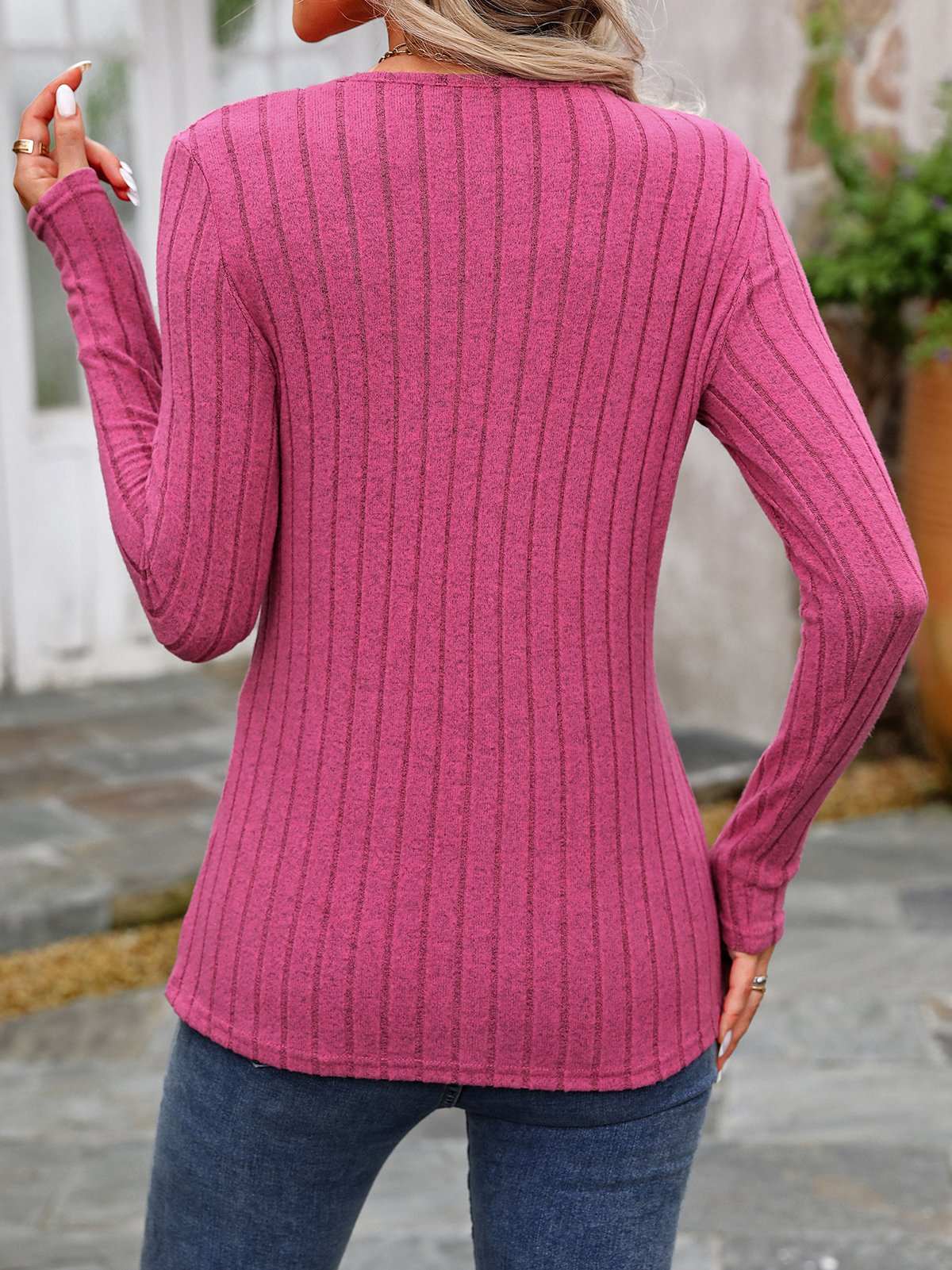 Women Plain Crew Neck Casual Long Sleeve T-shirt