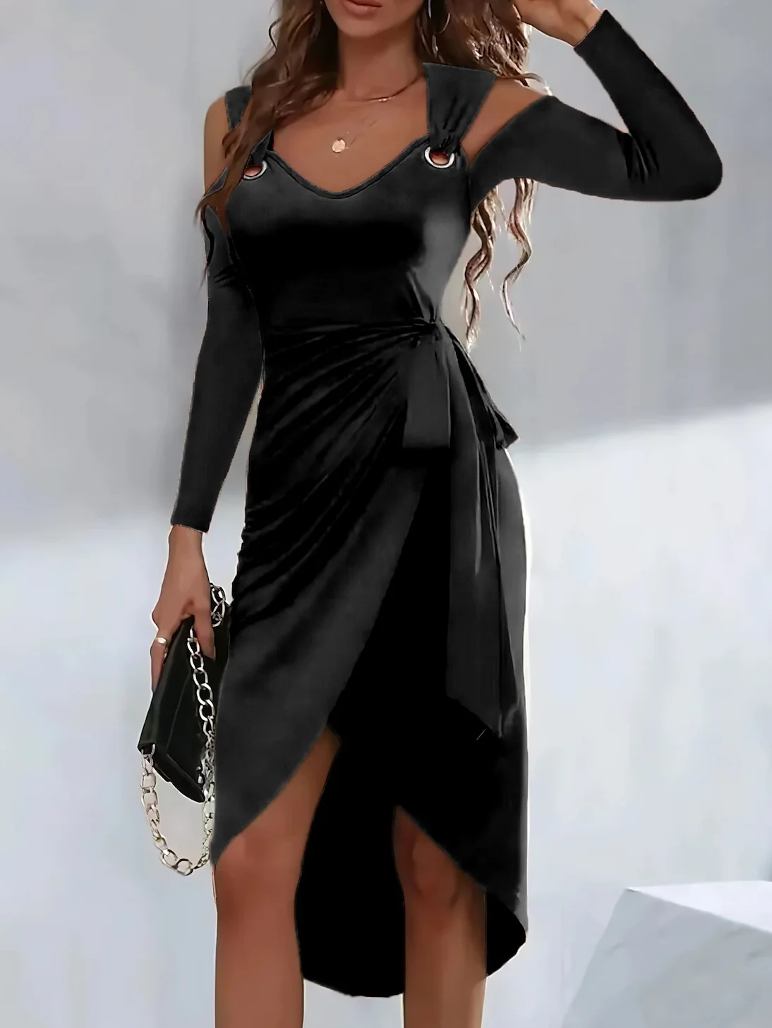 V Neck Casual Jersey Dress With No