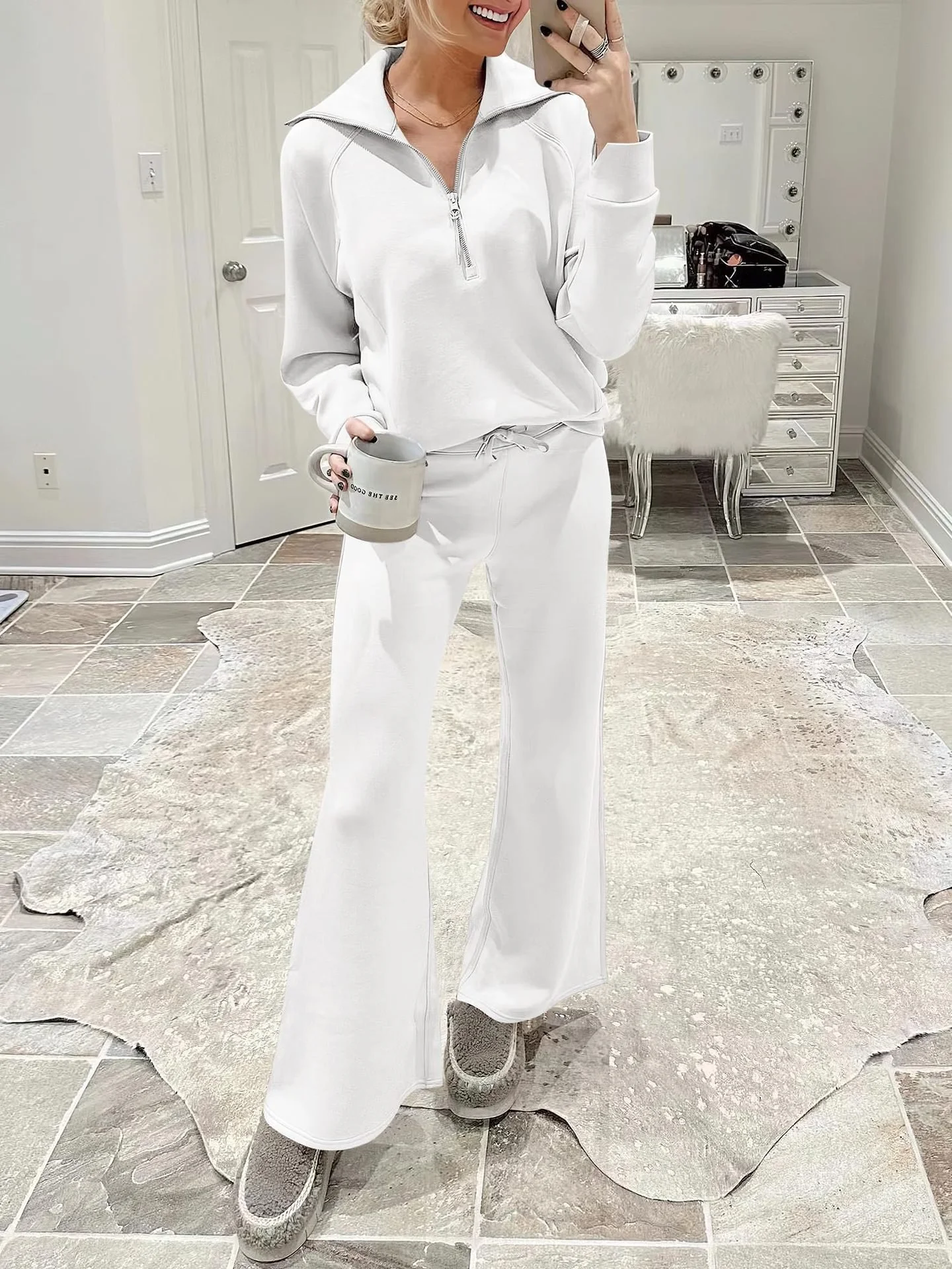 Casual Plain V Neck Loose Two-Piece Set