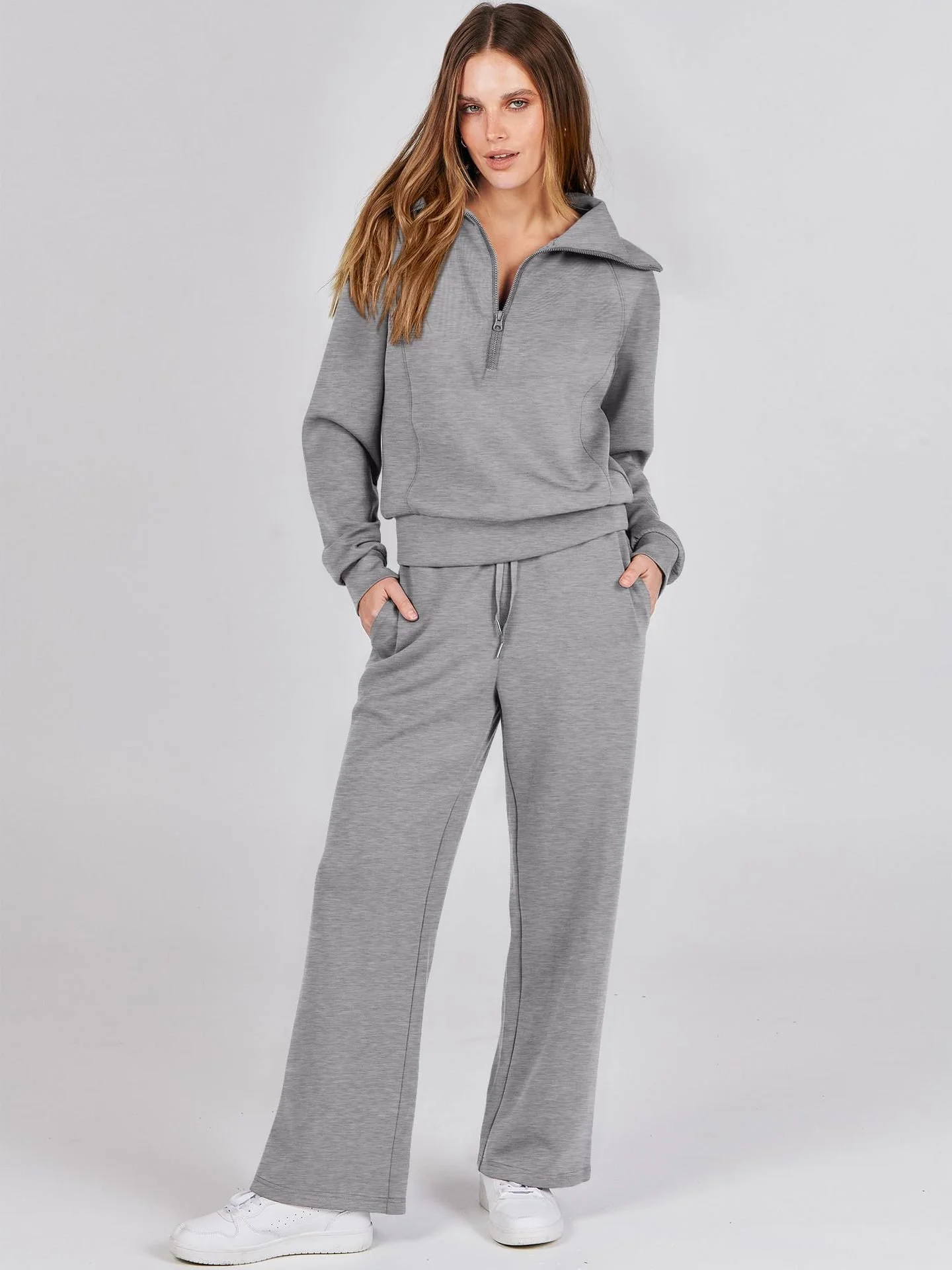 Casual Plain V Neck Loose Two-Piece Set