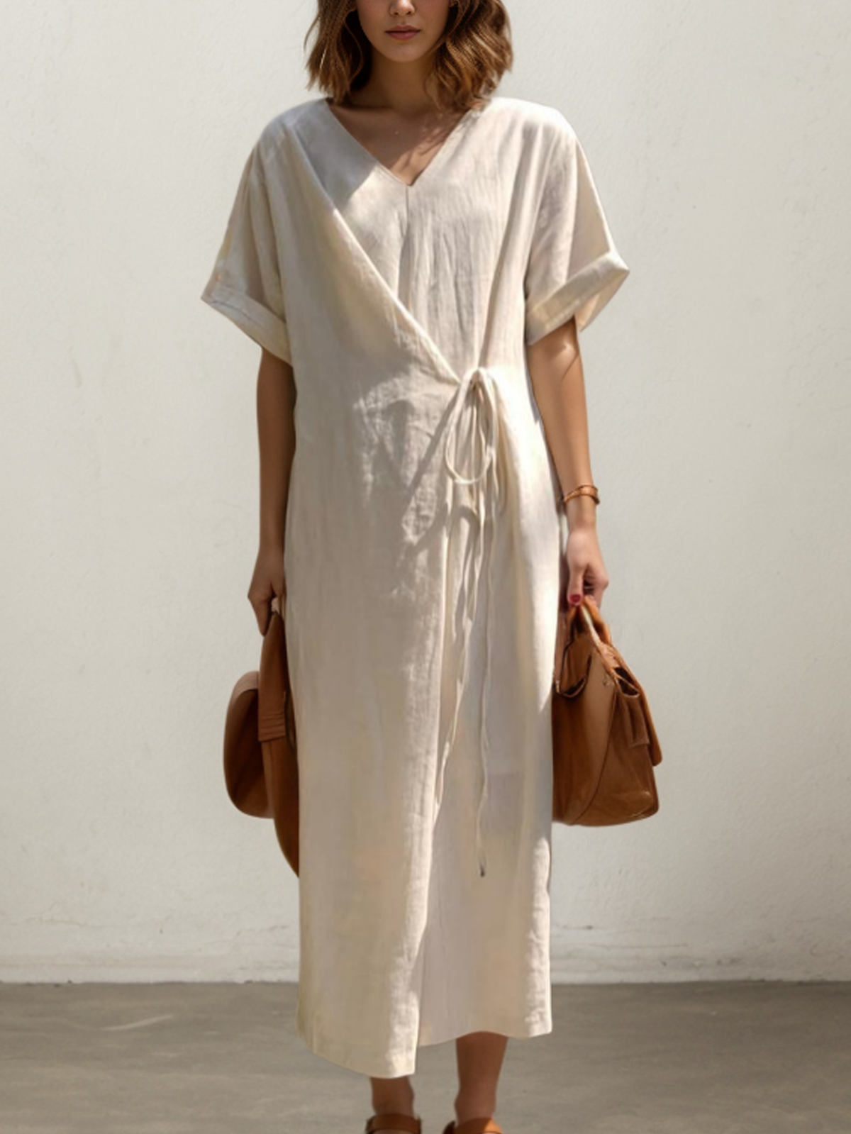 Linen Plain Crew Neck Maxi Dress
