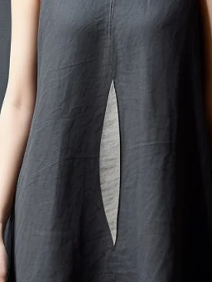 Linen Plain Crew Neck Mini Dress