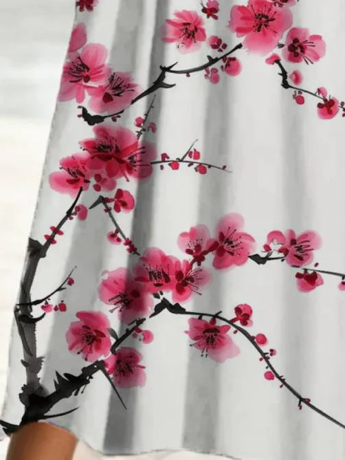 Floral Print Long Sleeve V-neck Dress