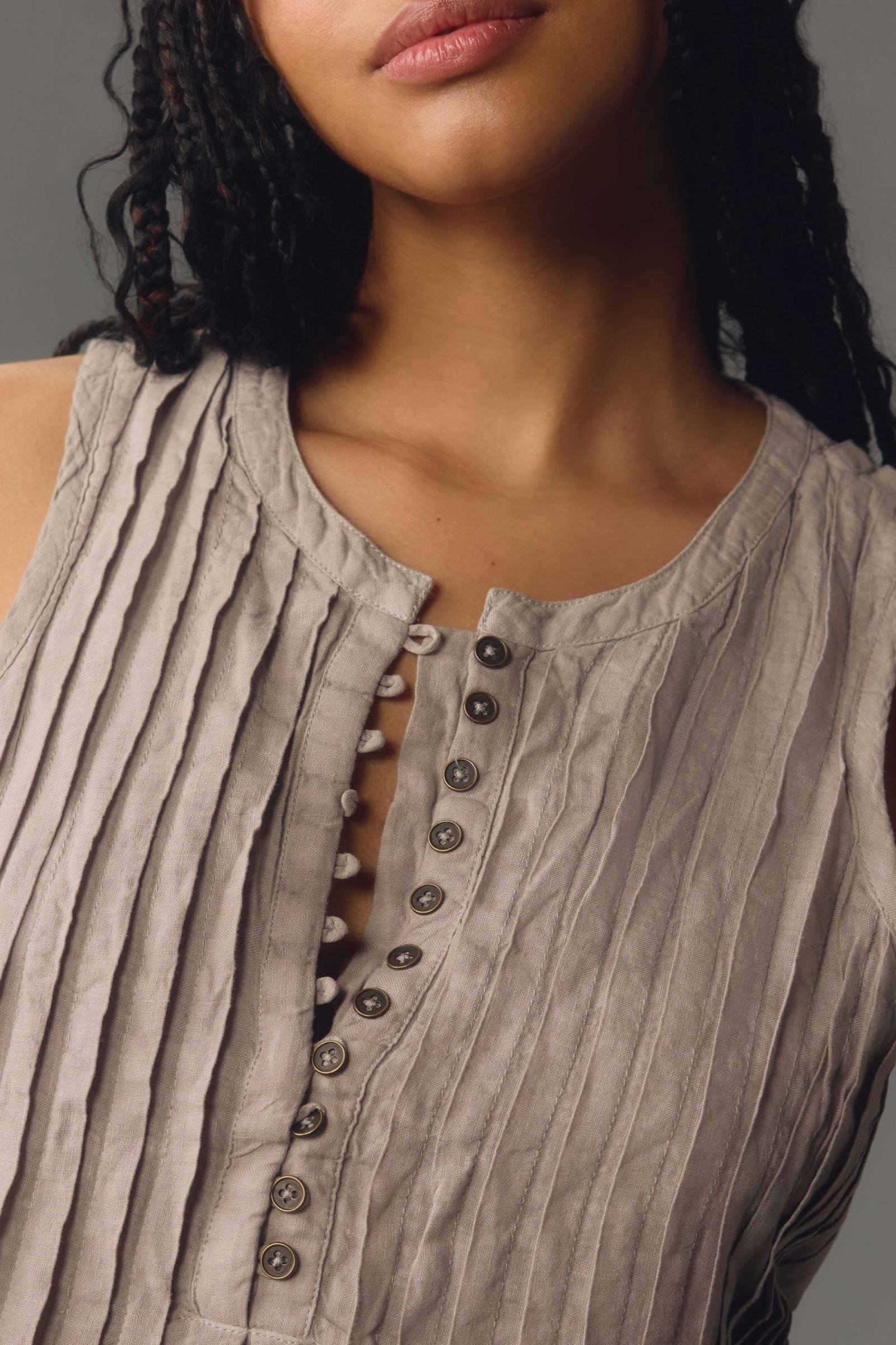 Linen Plain Crew Neck Mini Dress