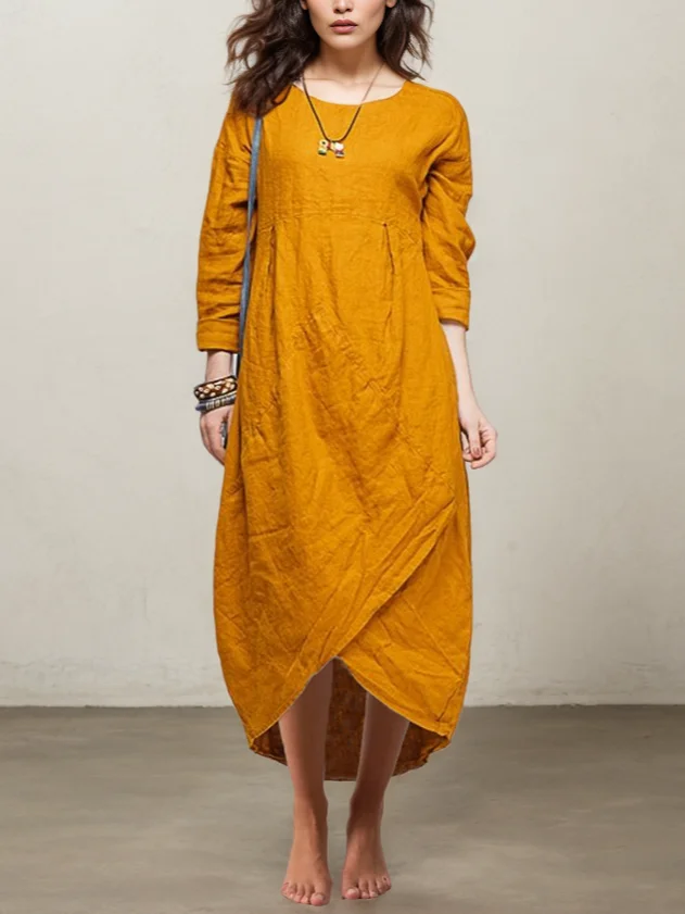 Loose Linen Plain Cotton And Linen Dress