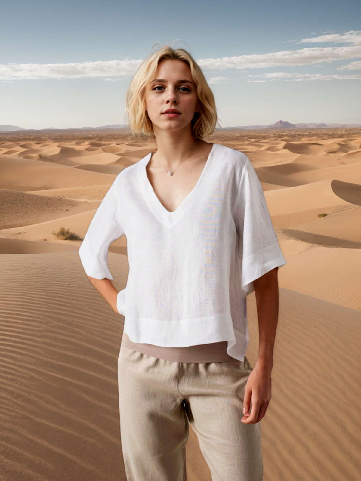 V Neck Linen Loose Blouse