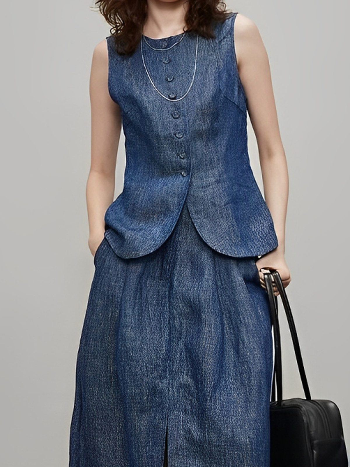Linen Casual Plain Crew Neck Vest
