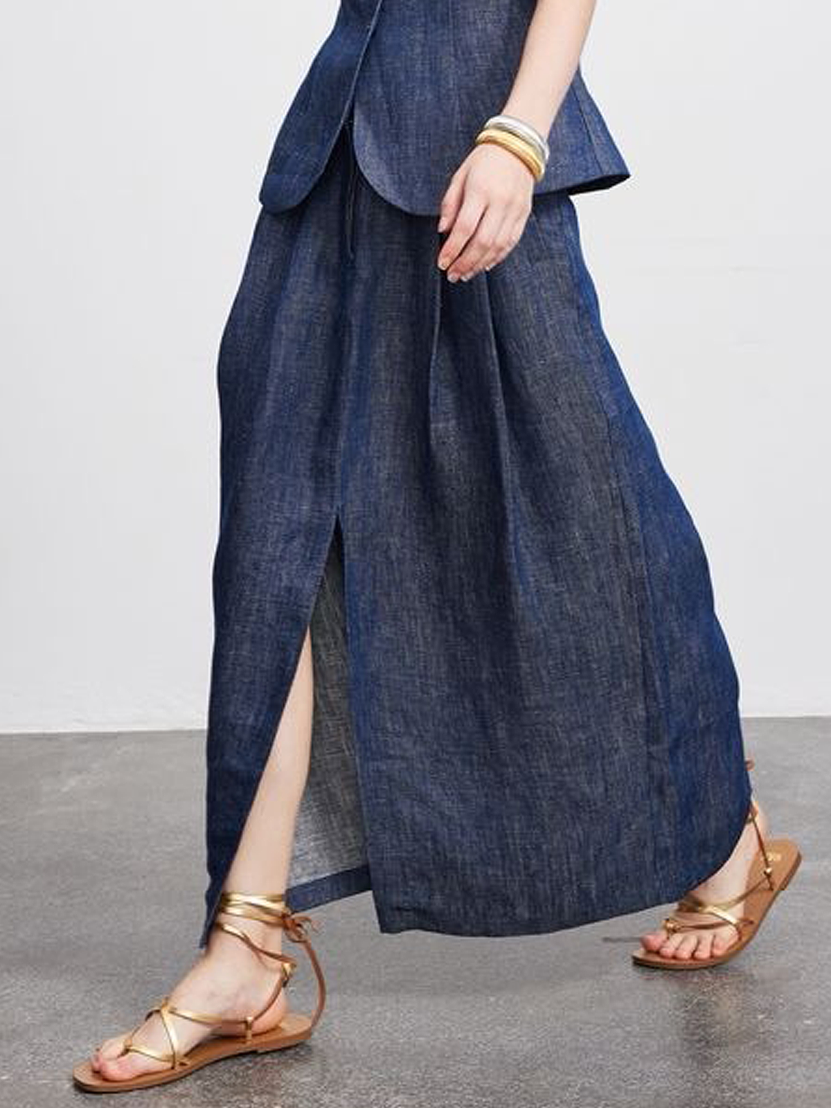 Linen Urban Pocket Stitching Plain Maxi Skirt