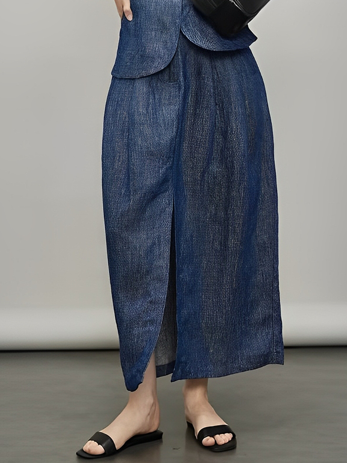 Linen Urban Pocket Stitching Plain Maxi Skirt