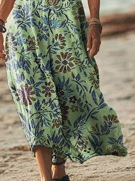 Women's Short Sleeve Summer Green Floral Printing V Neck Daily Going Out Casual Maxi H-Line T-Shirt Dress Dress