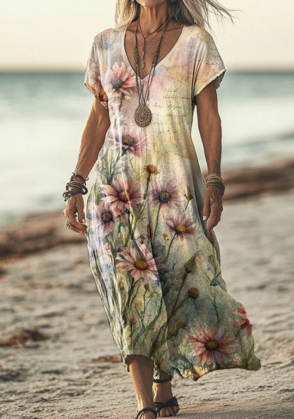 V Neck Cotton Casual Dress