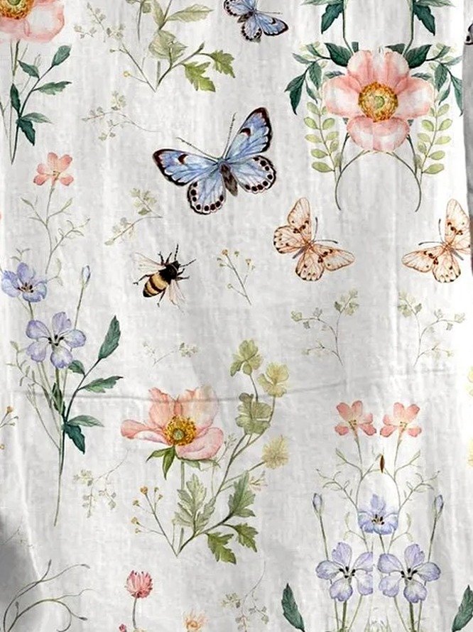 Elegant Shawl Collar Animal Cotton Blouse